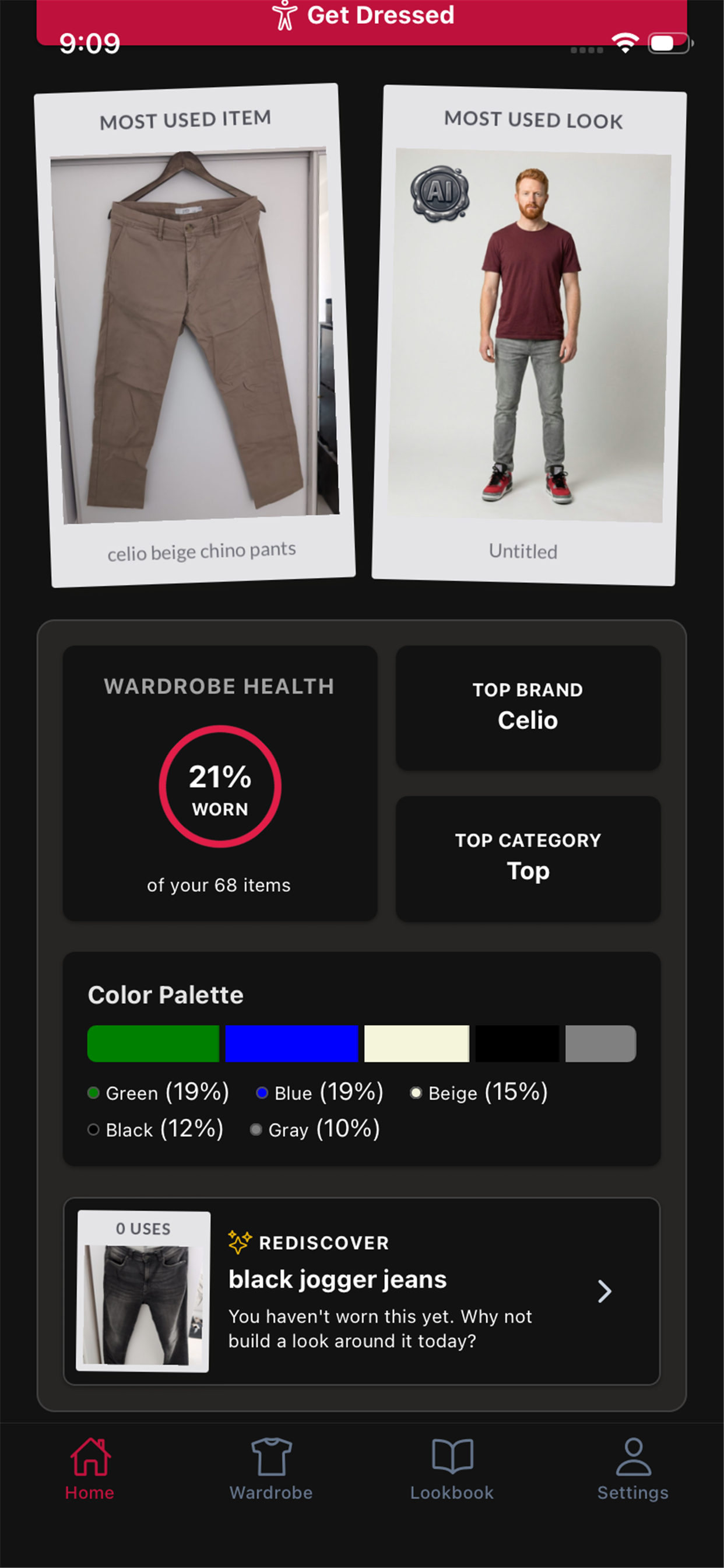 Robed home screen showing wardrobe stats