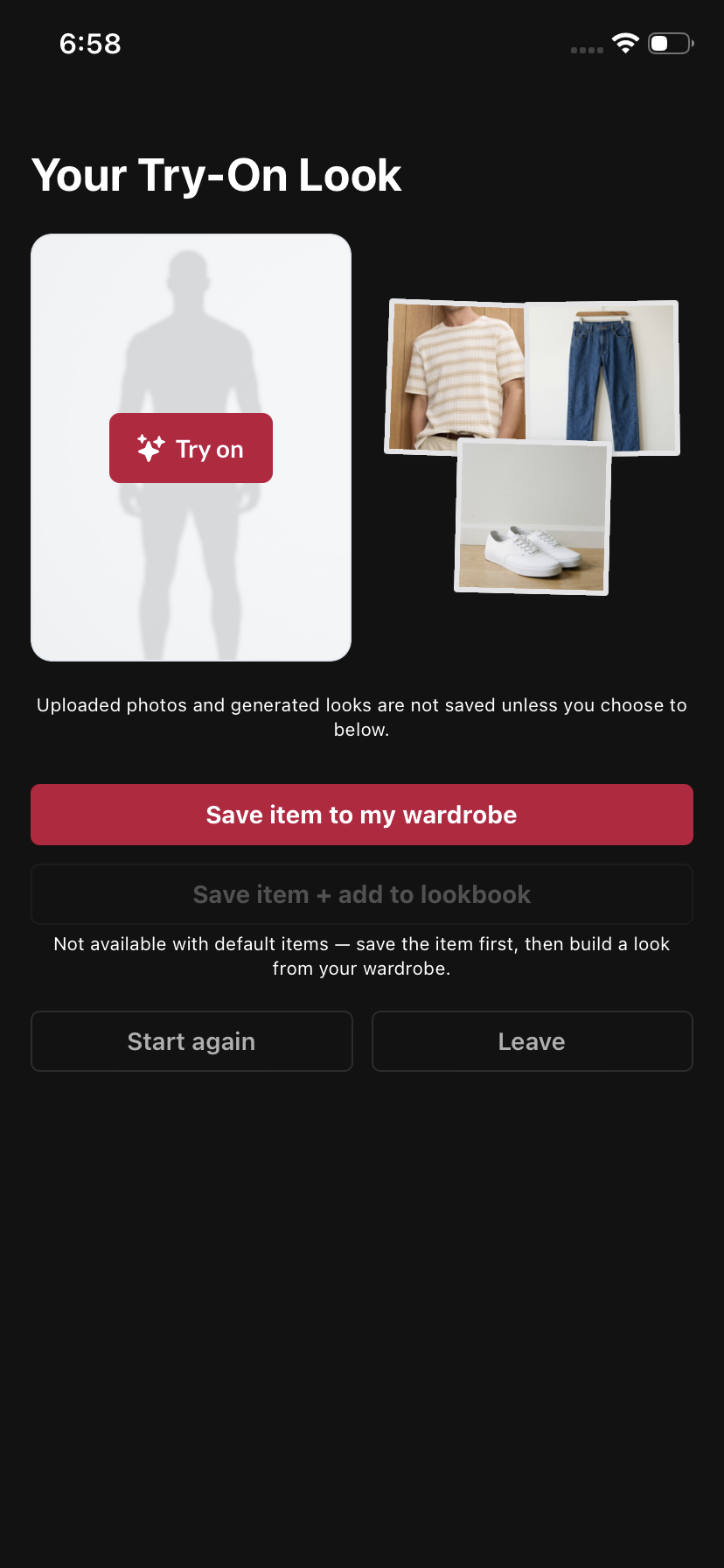 Try-on look builder screen