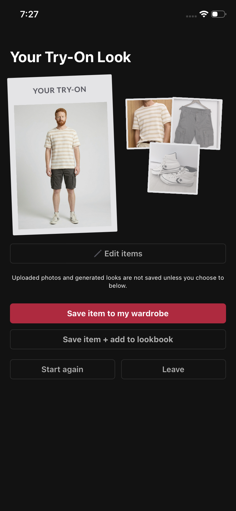 AI try-on preview screen